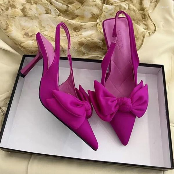 Sandalen Büro Party Bogen Pumpen Sommer 2024 Damen Schuhe Spitz Frauen Dünne Fersen Rosa Stiletto Schuhe Korea Luxus