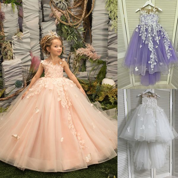 Бальное платье, платья с цветочным узором для девочек на свадьбу, детское пышное платье с аппликацией, вечерние платья для девочек на день рождения, день рождения, рождественские платья