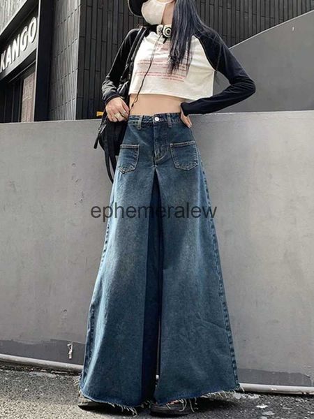 Jeans femininos jeans femininos oversized retro calças jeans altas novas high street pés largos moda casual cor sólida calças retas streetwearephemeralew