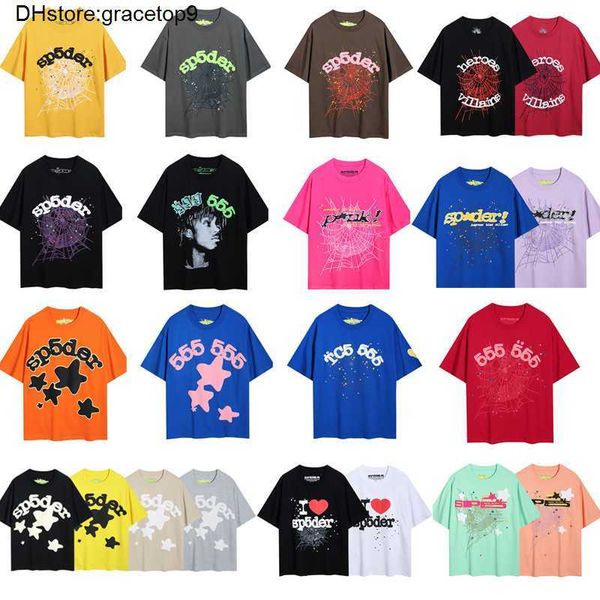 Z3U5 Örümcek Web Erkekler T-Shirt Tasarımcısı SP5der Kadın Tişörtleri Moda 55555 Kısa Kollu Yaz Deseni Genç Thug Yıldız Köpük Basılı Basılı Lazer Çıkartma