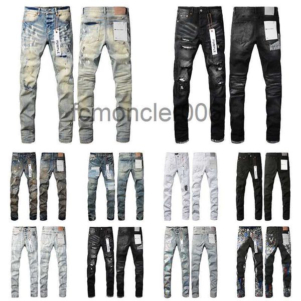 Jeans viola Uomo Donna Designer Moda Stile Personalità Motociclisti strappati in difficoltà Denim Cargo per uomo Nero Blu Mix and Match Pantaloni 6E57