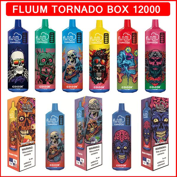 FLUUM Tornado Box 12000 Puffs Einweg-Vape-E-Zigaretten-Starterkit 12K Big Vaporizers Vaper Mesh Coil LED-Leuchten 650 mAh wiederaufladbarer Akku 20 ml vorgefüllte Pods