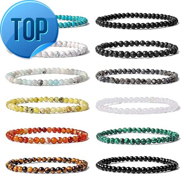 Atacado joias da moda 4mm joias elásticas boho masculinas e femininas 4mm pulseira de contas de pedra natural