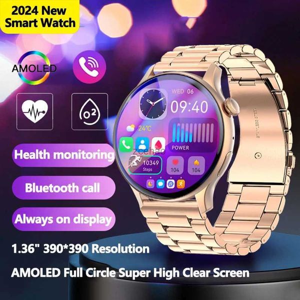 Akıllı Saatler 2024 Bluetooth Çağrı Kadınlar Akıllı İzle NFC AMOLED Tam Dokunmatik Fitness Saatler Spor Smartwatch Lady Clock + Android IOS için