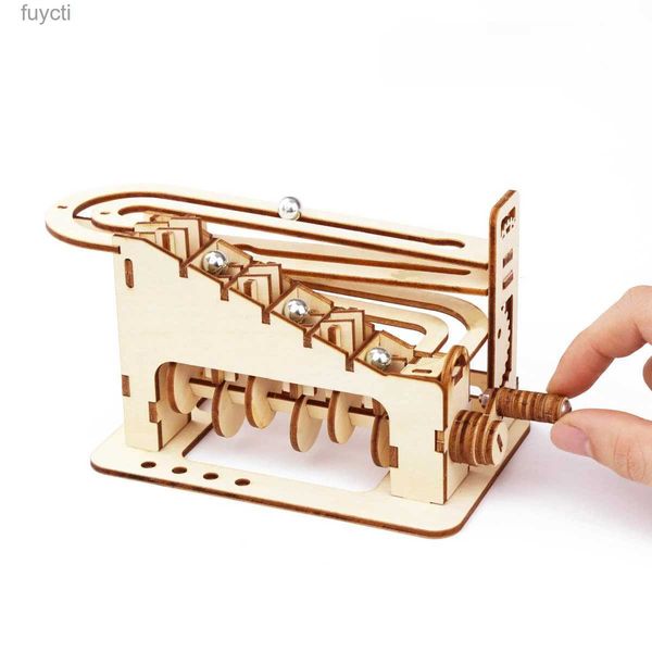 Artes e artesanato 3D de madeira mármore run puzzle brinquedos crianças bola de ferro montagem de pista mecânica modelo de construção para construir DIY Montessori Jigsaw YQ240119