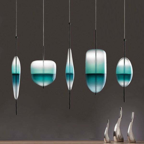 WonderGlass Night Flow Lampada a sospensione in vetro su misura a forma di lacrima Lampada a sospensione blu art deco Replica italiana lampada desiger