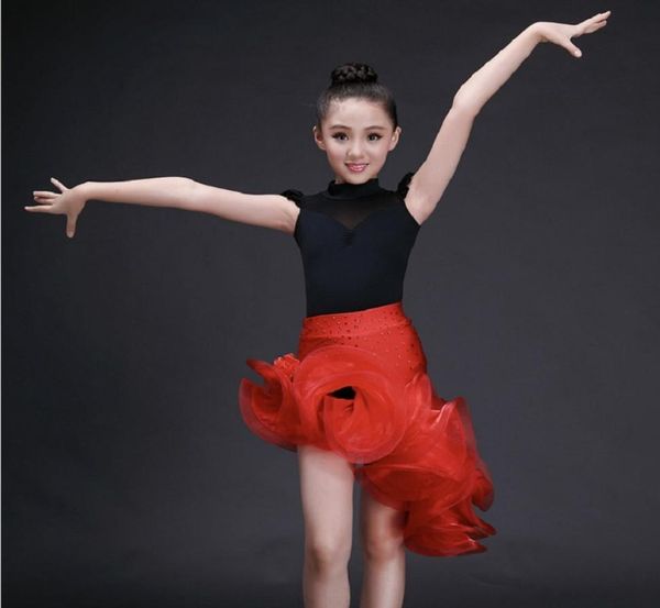 Crianças saias vermelhas competição sexy vestidos de tango personalizado dança de salão wear rumba menina traje vestido latino para meninas 8887284