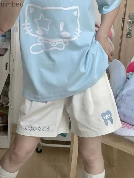 Damen-Shorts HOUZHOU Kaii, japanischer Stil, beige Shorts, süße süße Cartoon-Stickerei, weites Bein, weiche Hose für Mädchen, koreanischer Stil, Übergröße, SportL240119