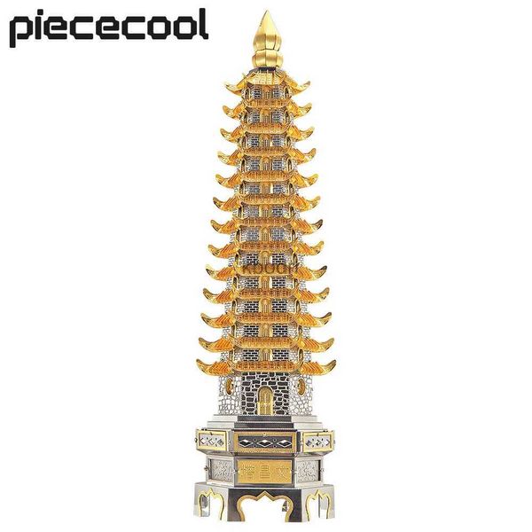 Ferramentas de artesanato Piececool 3D Metal Puzzles WENCHANG Tower Building Kits para Adultos DIY Modelo Kits Cérebro Teaser Brinquedos Melhor Presente de Aniversário YQ240119
