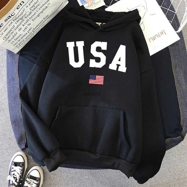 Maglioni da uomo Usa Bandiera americana Stampa patriottica Felpe con cappuccio Tasca da uomo Abiti autunnali Girocollo Allentato Streetwear Pile Abbigliamento da uomo caldo