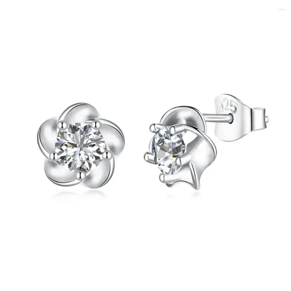 Orecchini a bottone WPB S925 in argento sterling da donna con fiore di pruno lucido, gioielli di lusso femminili, design zircone, regalo per ragazze