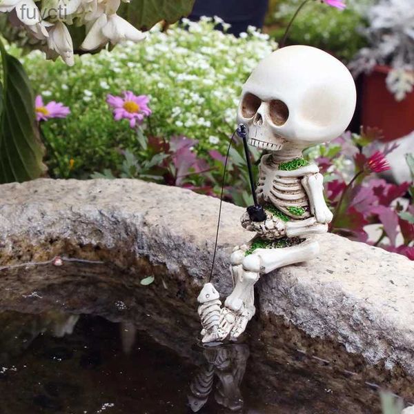 Artes e ofícios criativo crânio estátua de pesca resina esqueleto dedos crânios artesanato decoração aquário vaso de flores decoração ornamento de halloween yq240119