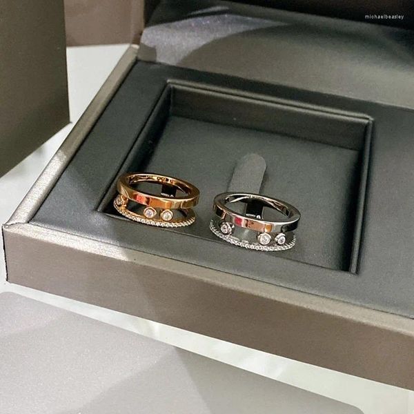 Anelli a grappolo Anello scorrevole con tre zirconi in argento sterling 925 di alta qualità per gioielleria raffinata da donna