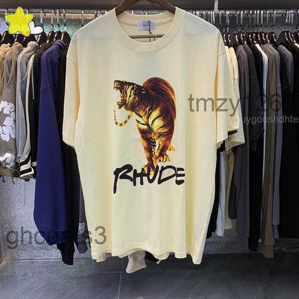 Tiger Druck Muster Rhude Kurzarm Männer Frauen Hohe Qualität Mode Streetwear Top Tees Casual Oansatz T-shirts D2MU 4QGV