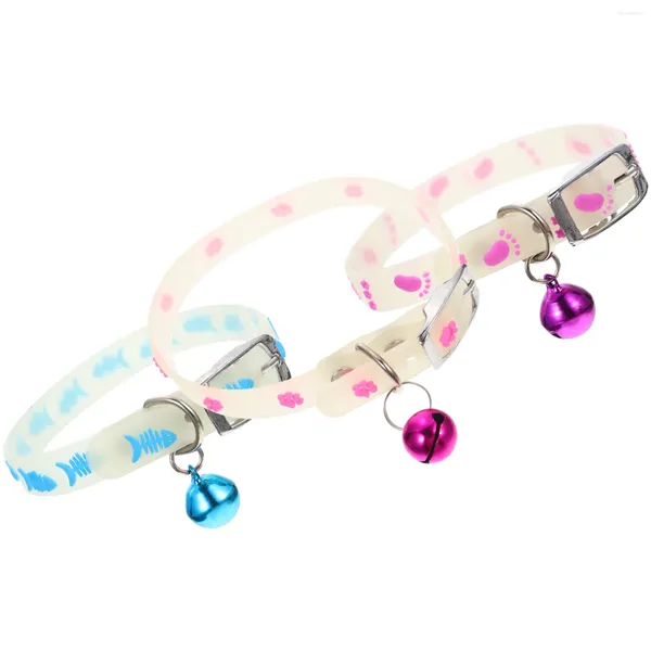 Hundehalsbänder, 3 Stück, fluoreszierende Haustierhalsband-Halsketten, Welpe mit Glocke, abnehmbar, klein, Anti-Verlust, Kieselgel, Reisenacht