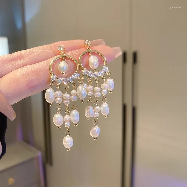 Orecchini a bottone con perle d'acqua dolce naturali in oro 14 carati, gocce d'acqua di lusso, stelle, nappe da donna, gioielli anti-allergia
