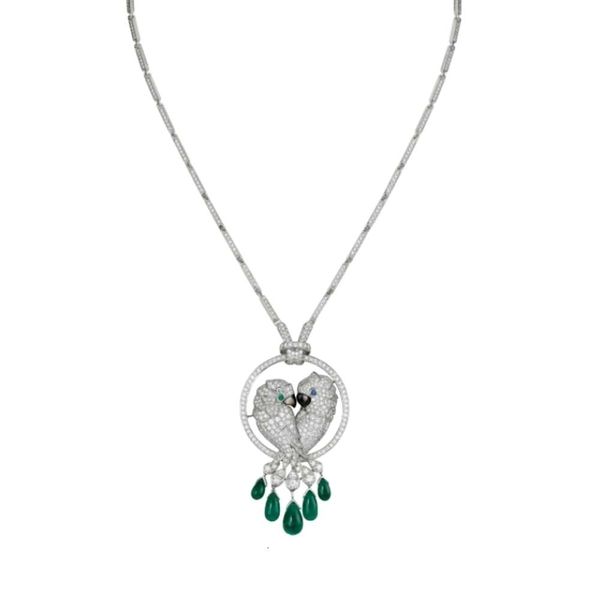 Женское дизайнерское ожерелье Carttier высшего качества с подвеской в коробке, европейские и американские ювелирные изделия, ожерелье с двойным попугаем, инкрустированное цирконом, позолоченное