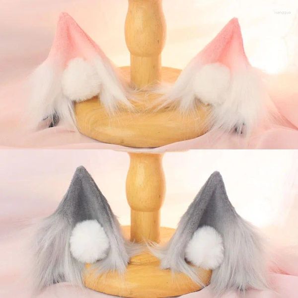 Suministros para fiestas, sombreros de Cosplay hechos a mano, orejas de animales salvajes, Bola de pelo de Lolita de felpa, accesorios para el cabello con orejas gradientes grises