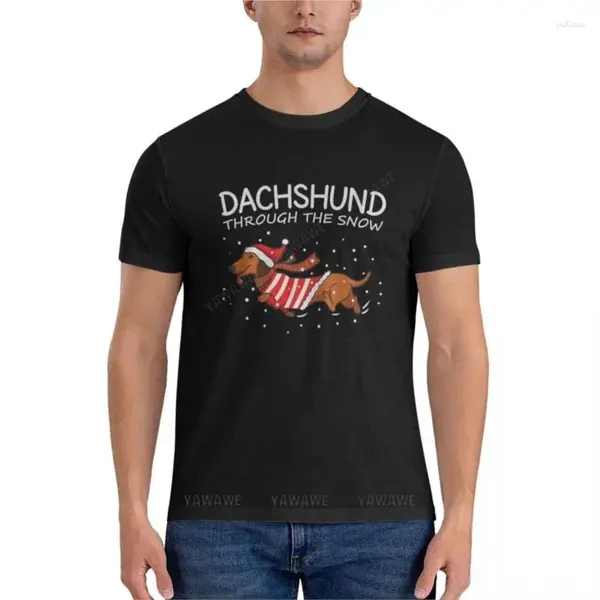 Herren-Poloshirts, Dackel durch den Schnee, lustiger Hund, Weihnachten, klassisches T-Shirt, grafisches T-Shirt, leere Hemden, Schweiß für Männer