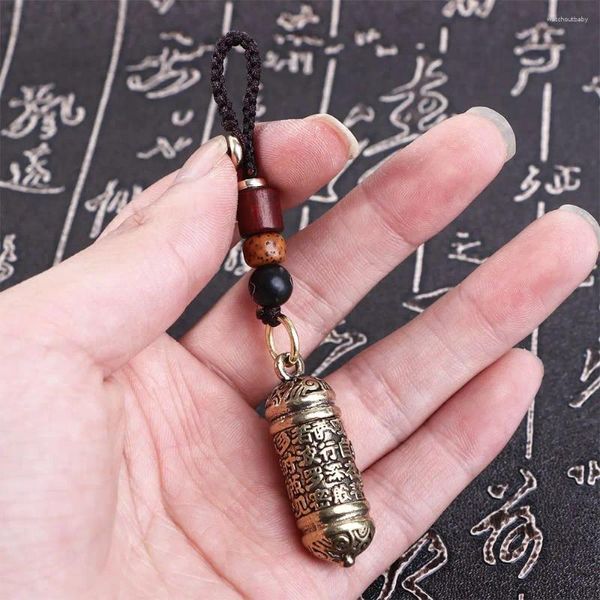Schlüsselanhänger Antikes Glücksbringer zum Aufhängen, Sutra-Flasche, Messing, tibetisches Innenzubehör, Buddhismus, Schlüsselanhänger, Auto-Schlüsselanhänger, Ringe, Tasche, Schlüsselanhänger