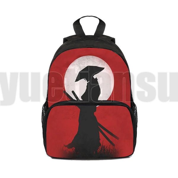 Borse Zaino Samurai 3D Borsa da scuola Ninja Kanji giapponese Guerriero Spada Coolie Cappello di riso Borse da viaggio Bambini Stile Harajuku Fantasma Bookbag