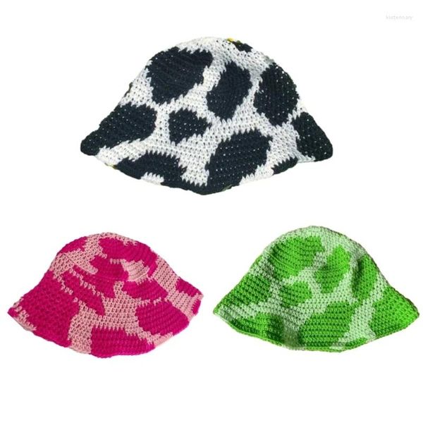 Berets mulheres balde chapéu artesanal para vestir-se desgaste festa headgear vaca padrão casual colorido meninas f0t5