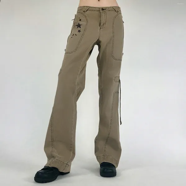 Jeans femininos cintura alta para mulheres plus size estrela impressão baixa gravata lateral rua retalhos levantados calças de carga