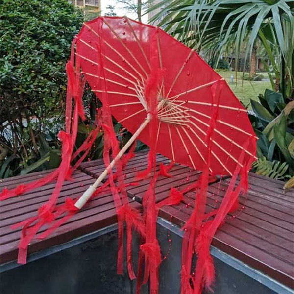 Guarda-chuvas 82cm vermelho decorativo barato guarda-sol guarda-chuva antiga borla hanfu antigo óleo papel fita adereços guarda-sol guarda-chuvas cosplay