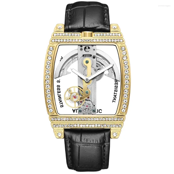 Orologi da polso Orologio da polso meccanico automatico di lusso Orologio quadrante trasparente scheletro Orologio da uomo Turbullion Tonneau Orologio maschile Relogio Masculino