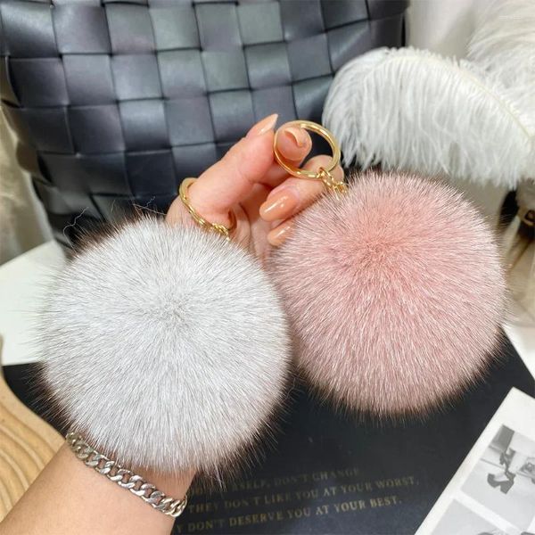 Chaveiros Fur Ball Pingente Saco Acessórios Carro Chaveiro Bagagem Cabide De Couro 9cm Correntes Para Mulheres