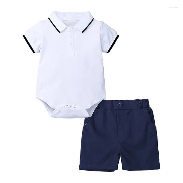 Set di abbigliamento 6-24 mesi Completi per neonato Completo da uomo Bavero Tute a maniche corte Top con pantaloncini Set da 2 pezzi Vestiti per neonati