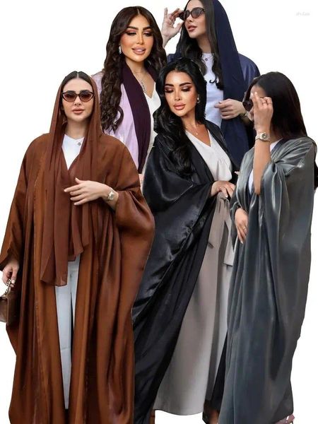 Roupas étnicas Ramadan Cetim Dubai Abaya Turquia Islam Muçulmano Kimono Oração Roupas Abayas Vestidos Africanos para Mulheres Kebaya Robe Femme