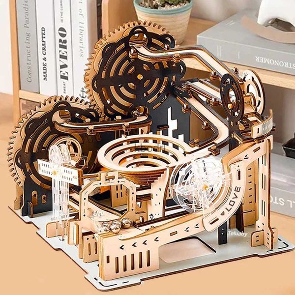 Ferramentas de artesanato 3D quebra-cabeça de madeira conjunto de corrida de mármore DIY montar kits de construção de modelo mecânico STEAM brinquedos educativos para adultos crianças presentes de aniversário YQ240119