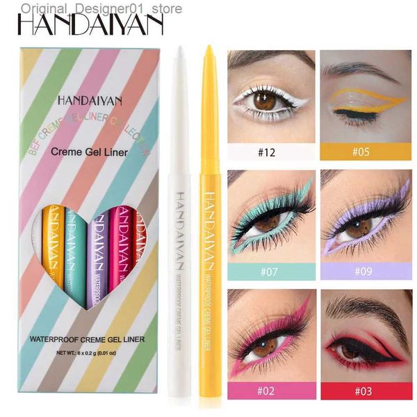 Eyeliner HANDAIYAN Makeup Colored Eyeliner Gel Pencil Kit 6 Colors/Box Waterproof Color White Eye Liner Pen Make-up Cosmetics Yellow Blue Q240119