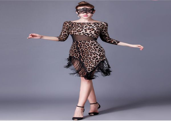 Donne leopardo vestito da ballo sala da ballo rumba ballare valzer tango flamenco spagnolo standard ragazze nappe latine costumi moderni gonna8819040
