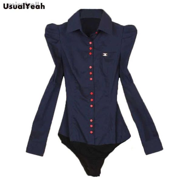 Dames Blouses Overhemden Nieuwe mode Elegant Lange mouw Katoen OL Body Shirt Kantoor Dames bodysuit Knoopontwerp Donkerblauw Wit Rood S-3XL Grote maten YQ240119