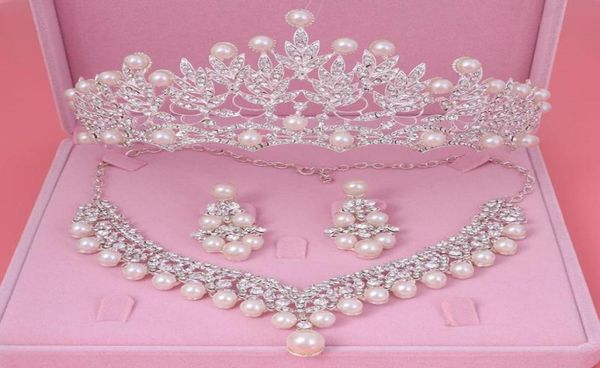 Brincos colar noiva cristal pérola conjuntos de jóias strass gargantilha tiara nupcial feminino concurso jóias de casamento setearr1799430