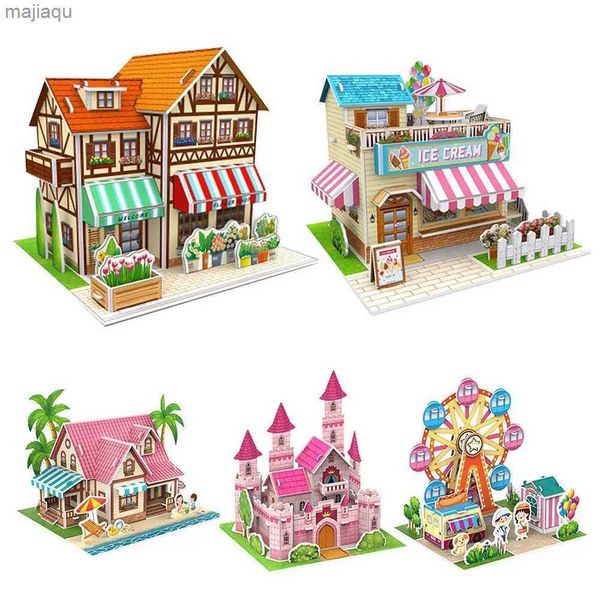 3D-Puzzles, dreidimensionale 3D-Modell-Puzzles, handgefertigte DIY-Häuser, Bausteine, Kinderspielzeug für Kinder, Haus-Puzzle
