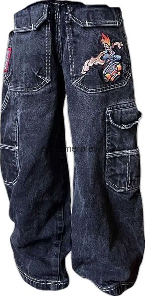 Jeans da uomo Jeans Y2K Pantaloni cargo in denim Hip Hop Cartoon Ricami grafici Vintage Jeans larghi multitasche Nuovo Harajuku Pantaloni larghi gotici effimeri