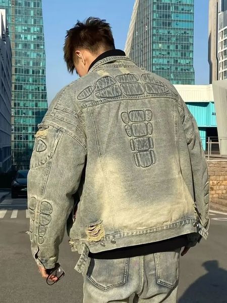 Erkekler Marka Denim Ceket Hip Hop Street Giyim Punk Motosiklet Baskı Kovboy Kapı Yüksek Kaliteli Sıradan Erkek Kot Palto Bahar 240118