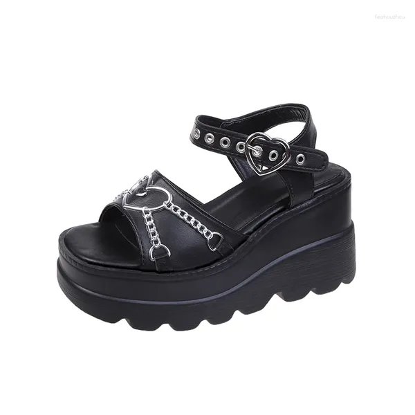 Sandali piattaforma estiva donna Gothic Lolita Kawaii ragazze Trend Rock Casual appartamenti da spiaggia rosa nero 2024 Sandalias Mujer