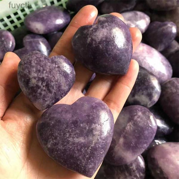 Artes e artesanato natural formato de coração roxo lepidolita pedra cristal quartzo mineral moonstone artesanato tanque de peixes decoração de casa pedra preciosa crua yq240119