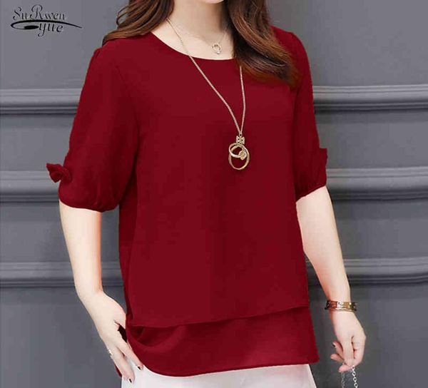 Camicetta estiva a maniche corte stile coreano Donna Casual Taglie forti L5XL Camicie in chiffon per rosso e top 3726 50 2105085125709