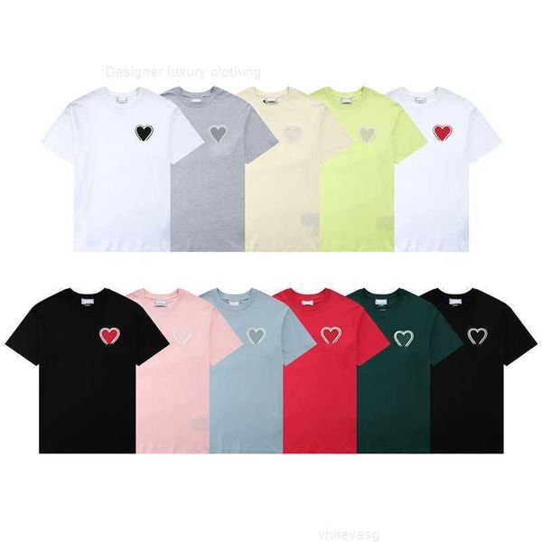 Paris Fashion Herren-Designer-T-Shirt, besticktes rotes Herz, einfarbig, Big Love, Rundhals-Kurzarm-T-Shirt für Männer und Frauen mit dem gleichen Absatz, Nijy SS9H