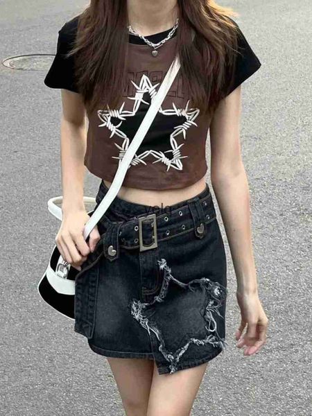 Röcke Y2k Rock Damen Hot Girl Hotsweet Stars Retro Denim Sommer Neue Hohe Taille Slim Gothic Plissee Mini A Word Shortyolq