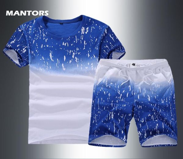 Sommer Männer039s Drucken Trainingsanzug Beiläufige Kurze Sets Männer Baumwolle Sport Anzug TShirtShorts 2 Stück Sets Marke Sportswear Dünne Outfi1112810