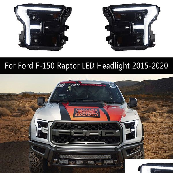 Ford F-150 Raptor Araba Far Far 15-20 Yüksek Işın Angel Göz Projektör Lens Işık Flaması Dönüş Sinyali Dhmgo