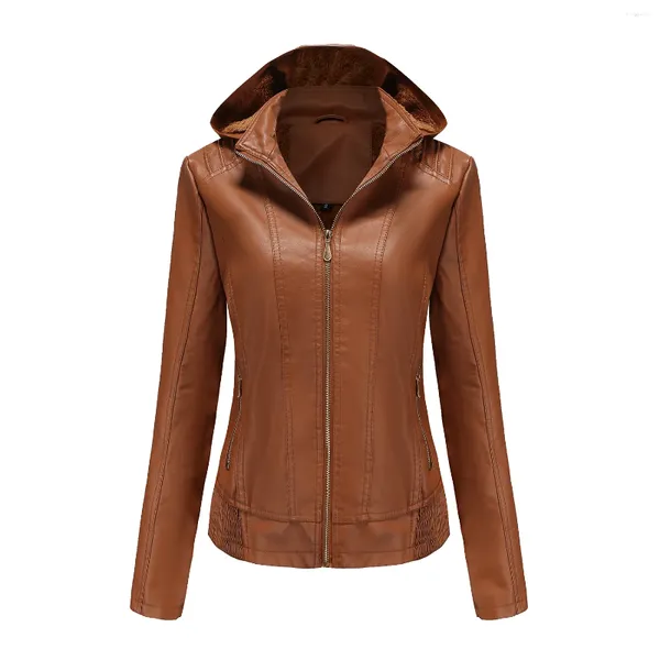 Frauen Leder S-3XL Frauen Faux PU Jacke Herbst Winter Weiblichen Mantel Mit Kapuze Zipper Schlank Mode Lässig Damen Oberbekleidung H79