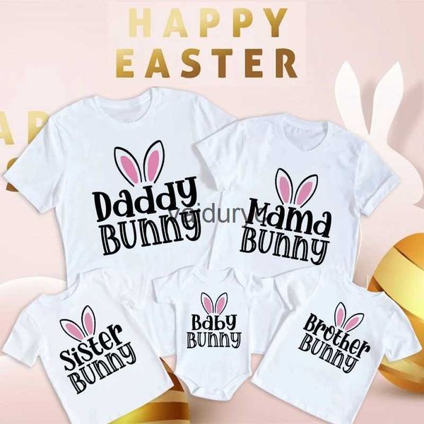 Familienübereinstimmende Outfits Hase Print Family Matng Kleider Ostermutter Kinder Baby-Outfit T-Shirt BodySuit Festive Set Mom Tochter Vater Sohn Tops H240508