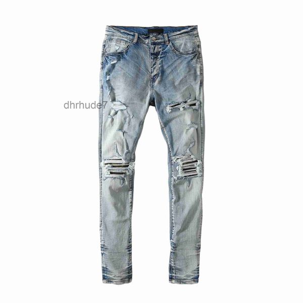 Jeans da uomo firmati per pantaloni uomo bianco nero rock revival pantaloni da motociclista buco rotto ricamo pantaloni in denim hip-hop QVKL